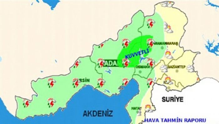 Adana ve Mersin'in kuzeyinde 'gk grltl ya' uyars